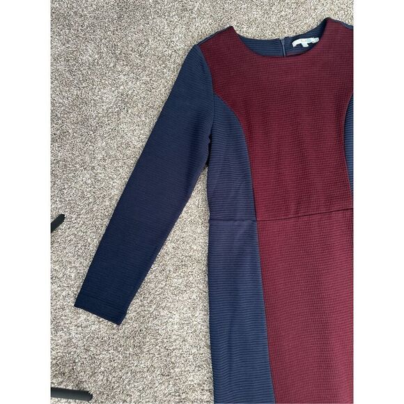 Boden Serena Cotton Blend Ponte Shift Dress Navy Burgundy Colorblock Textured 10 - Picture 6 of 13